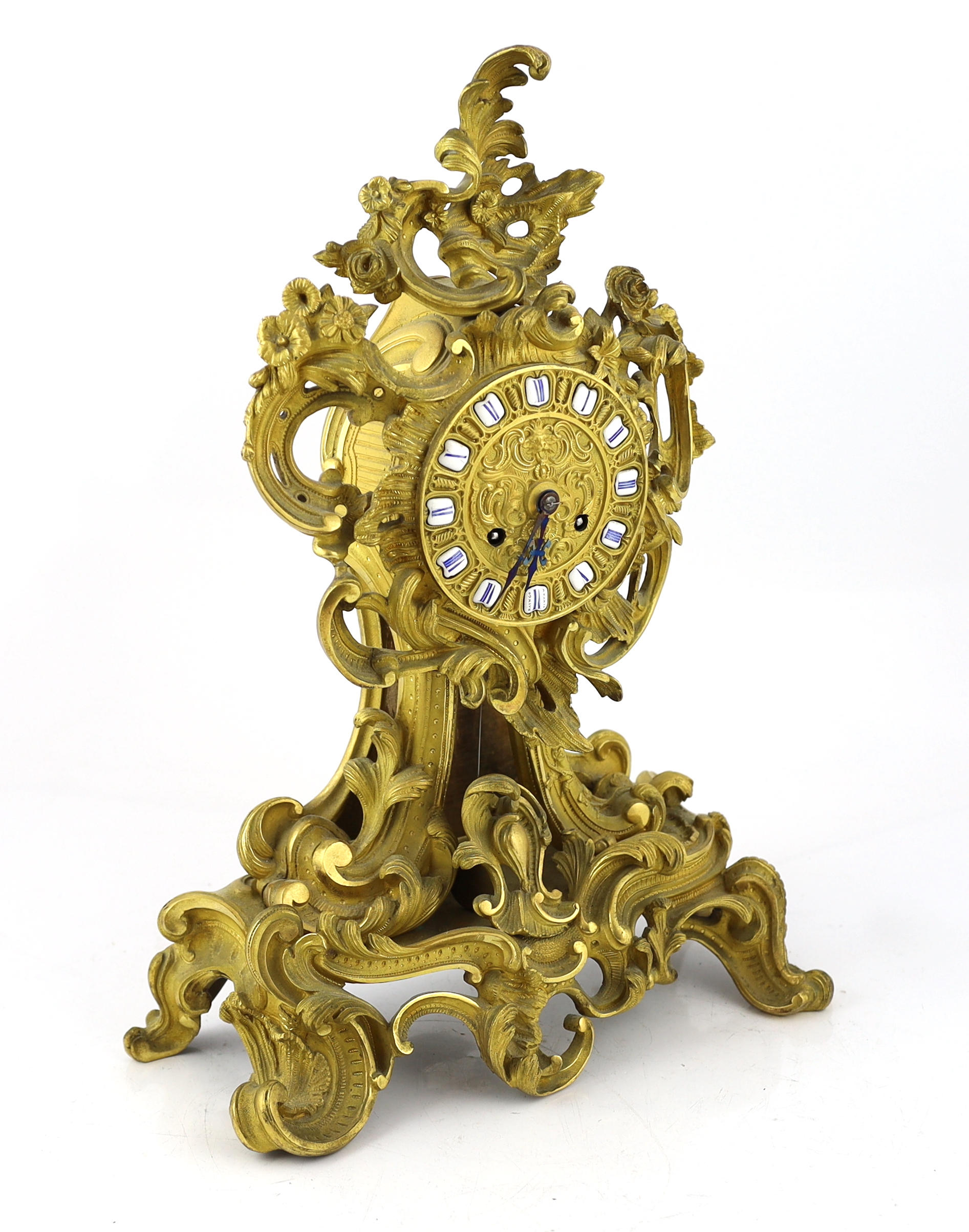 A 19th century French ormolu mantel clock, 32cm wide, 16cm deep, 44cm high